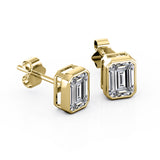 Bezel Setting 1 Carat Emerald Cut Certified Moissanite Vintage Stud Earrings in Rose Gold