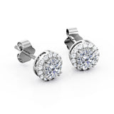 Classic Halo 0.60 CT TDW Round Cut Diamond Double Prong Stud Earrings in Yellow Gold