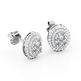 Art Deco Basket Set 2.20 Carat Oval Cut Certified Moissanite and Diamond Double Halo Stud Earrings in Rose Gold