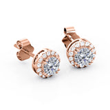 Classic Halo 0.60 CT TDW Round Cut Diamond Double Prong Stud Earrings in Yellow Gold