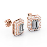 Basket Set Double Halo 1.20 CT TDW Emerald Cut Diamond Ear Studs in White Gold for Women