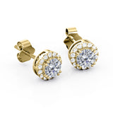 Classic Halo 0.60 CT TDW Round Cut Diamond Double Prong Stud Earrings in Yellow Gold