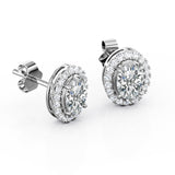 Frame Surface Prong 1.10 Carat Oval Cut Certified Moissanite 4 Prong and Diamond Ear Studs in Rose Gold