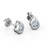 Basket Bezel Set 1 Carat Pear Shape Certified Moissanite Solitaire Ear Studs in White Gold
