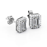 1.10 CT TDW Halo Pave Round Diamond Classic Stud Earrings in White Gold