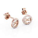 Forever 0.25 Carat Round Cut Moissanite Floating Halo Ear Studs in Rose Gold