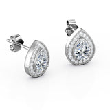 Surface Prong Pave 0.85 CT TDW Pear Shape Certified Lab Diamond 3 Prong Antique Stud Earrings in White Gold