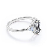 Different Shapes 5 Stone Ring - 0.8 carat Hexagon Moissanite and Diamond Engagement Ring in White Gold