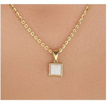 Beautiful 1 Carat Princess cut Opal Solitaire Pendant Necklace in 18k Yellow Gold over Silver