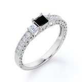 1.25 Carat Princess Cut Lab Grown Black Diamond 3 Stone Engagement Ring In White Gold