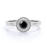 Gypsy 1 Carat Round Shape Lab Lab Black Diamond and Unique Engagement Ring in White Gold
