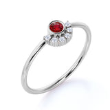 Petite Round Cut Ruby and Diamond Curve Engagement Ring in White Gold
