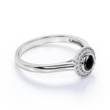 Gypsy 1 Carat Round Shape Lab Lab Black Diamond and Unique Engagement Ring in White Gold