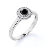 Gypsy 1 Carat Round Shape Lab Lab Black Diamond and Unique Engagement Ring in White Gold