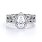 Halo 1.5 Carat Moissanite Milgrain Trio Ring Set