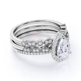 Halo 1.5 Carat Moissanite Milgrain Trio Ring Set