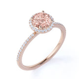 1.50 Carat Round cut Real Morganite and Moissanite Engagement Ring in 18k Rose Gold Over Sterling Silver