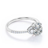 Crescent Accents 0.8 carat Oval Moissanite, Pearl and Diamond Engagement Ring in White Gold