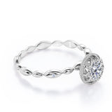 Unique Vintage  0.5 carat Round Moissanite and Diamond Vintage Royal Half Scalloped Ring in Rose Gold