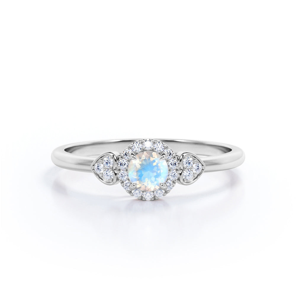 Pair of Heart 0.7 carat Round Moonstone and Moissanite Engagement Ring in Rose Gold