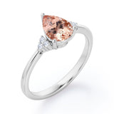 Seven Stone 0.5 carat Pear Morganite and Diamond Dainty Band Engagement Ring in White Gold