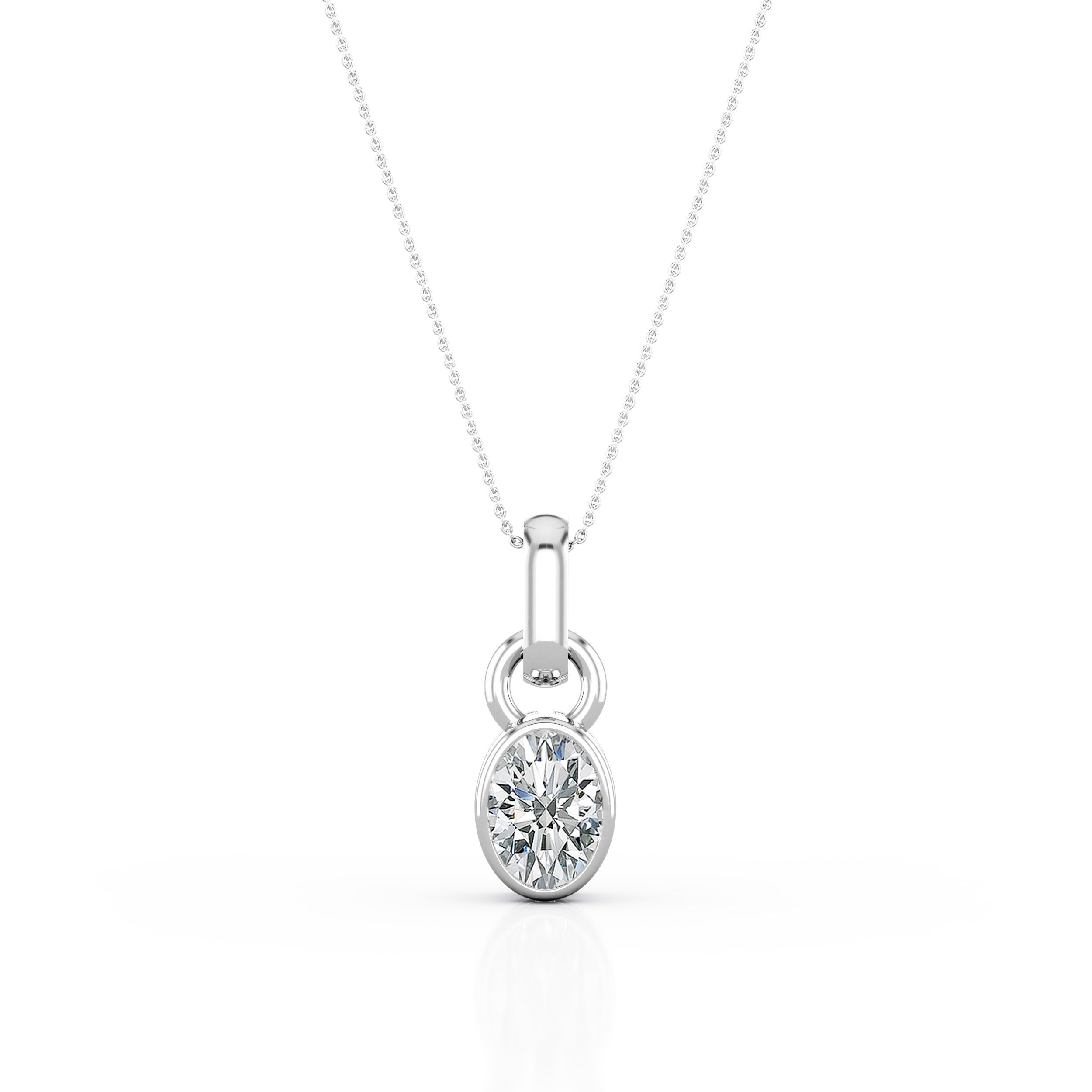 Single Bail Solitaire 1 Carat Oval Certified Moissanite Bezel Set Stud Pendant Necklace in Rose Gold for Her