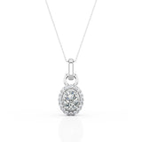 Half Bezel 4 Claw 1.10 Carat Oval Cut Certified Moissanite and Diamond Frame Halo Pendant Necklace in Yellow Gold