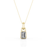 Single Stone Bezel Set 1 Carat Emerald Cut Certified Moissanite Stud Pendant Necklace in Rose Gold