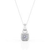 Designer 4 Claw 0.60 Carat Round Cut Certified Moissanite and Diamond Under Halo Stud Pendant Necklace in Rose Gold