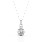 Vintage Solitaire 1.10 Carat Pear Cut Certified Moissanite and Diamond Surface Prong Pave Pendant Necklace in Yellow Gold