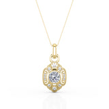 Milgrain Bezel Setting 0.60 Carat Round Certified Moissanite and Diamond Art Deco Outline Pendant Necklace in Rose Gold