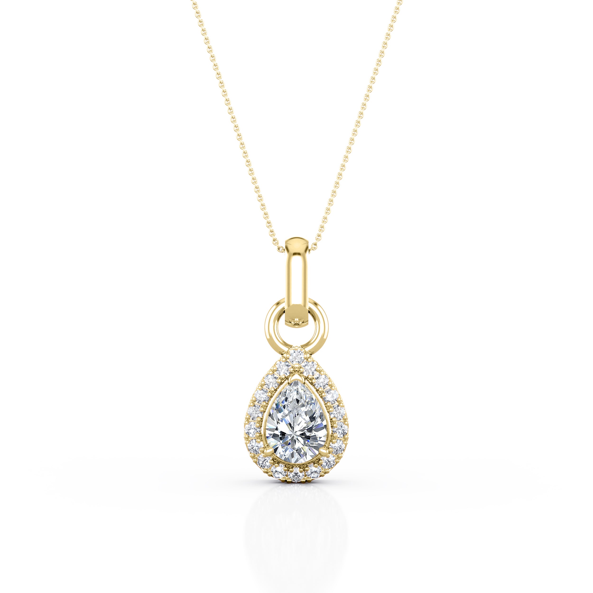 3 Prong Setting 1.10 Carat Pear Cut Certified Moissanite and Diamond Surface Prong Frame Pendant Necklace in White Gold
