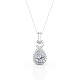 3 Prong Setting 1.10 Carat Pear Cut Certified Moissanite and Diamond Surface Prong Frame Pendant Necklace in White Gold