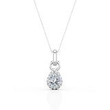 Double Claw Basket Set 1.10 Carat Teardrop Certified Moissanite and Diamond Halo Stud Pendant Necklace in White Gold