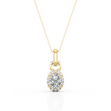 Antique Single Bail 1.10 Carat Oval Certified Moissanite and Diamond Frame Pendant Necklace in Rose Gold