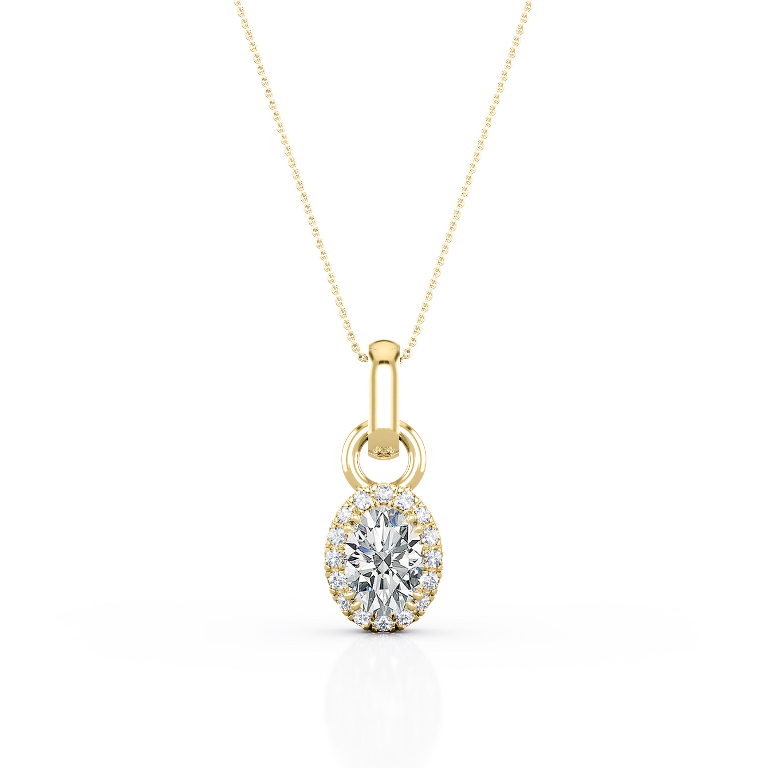 Antique Single Bail 1.10 Carat Oval Certified Moissanite and Diamond Frame Pendant Necklace in Rose Gold