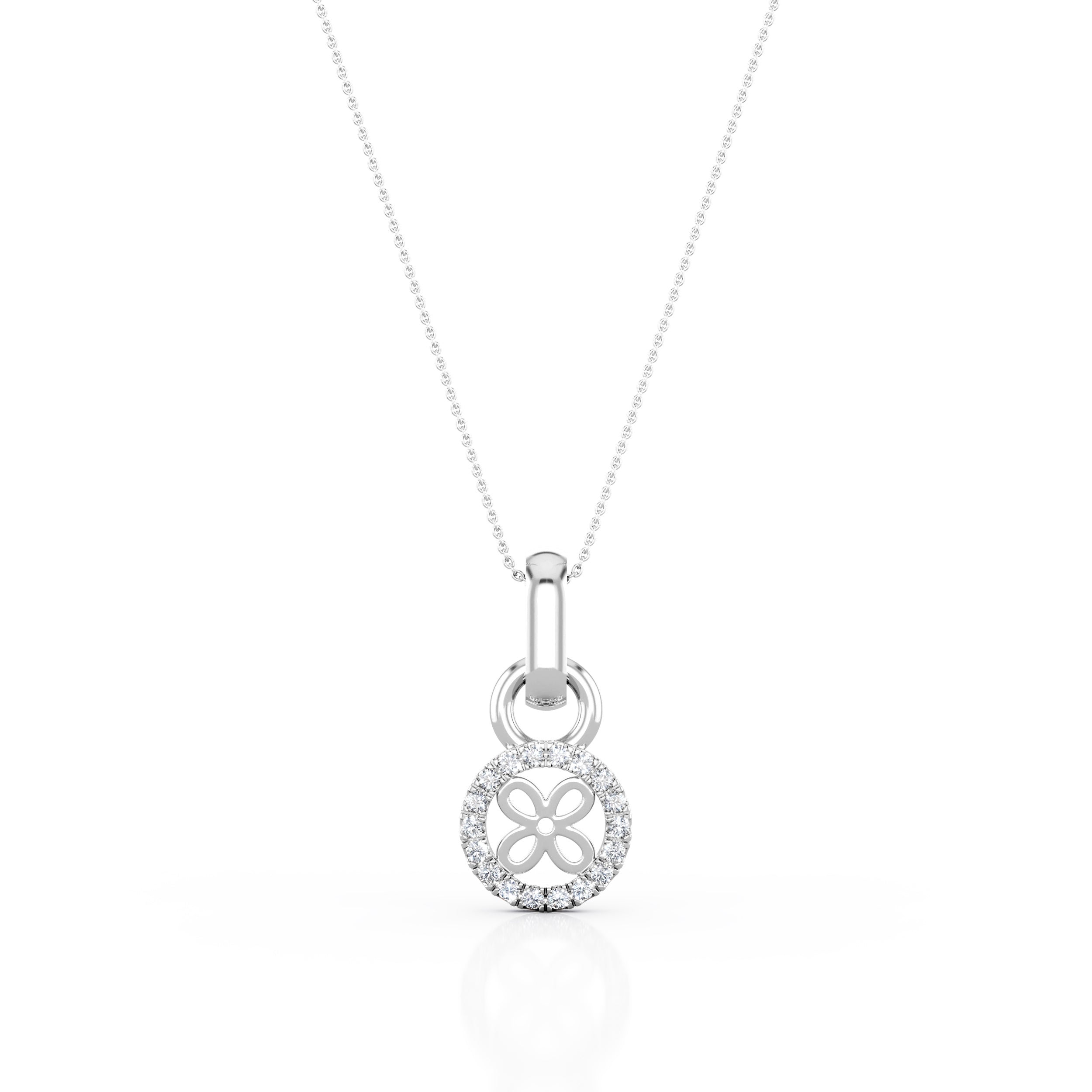Circle of Life 0.15 Carat Round Moissanite Flower Fishtail Pave Modern Pendant Necklace