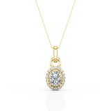 Half Bezel 4 Claw 1.10 Carat Oval Cut Certified Moissanite and Diamond Frame Halo Pendant Necklace in Yellow Gold