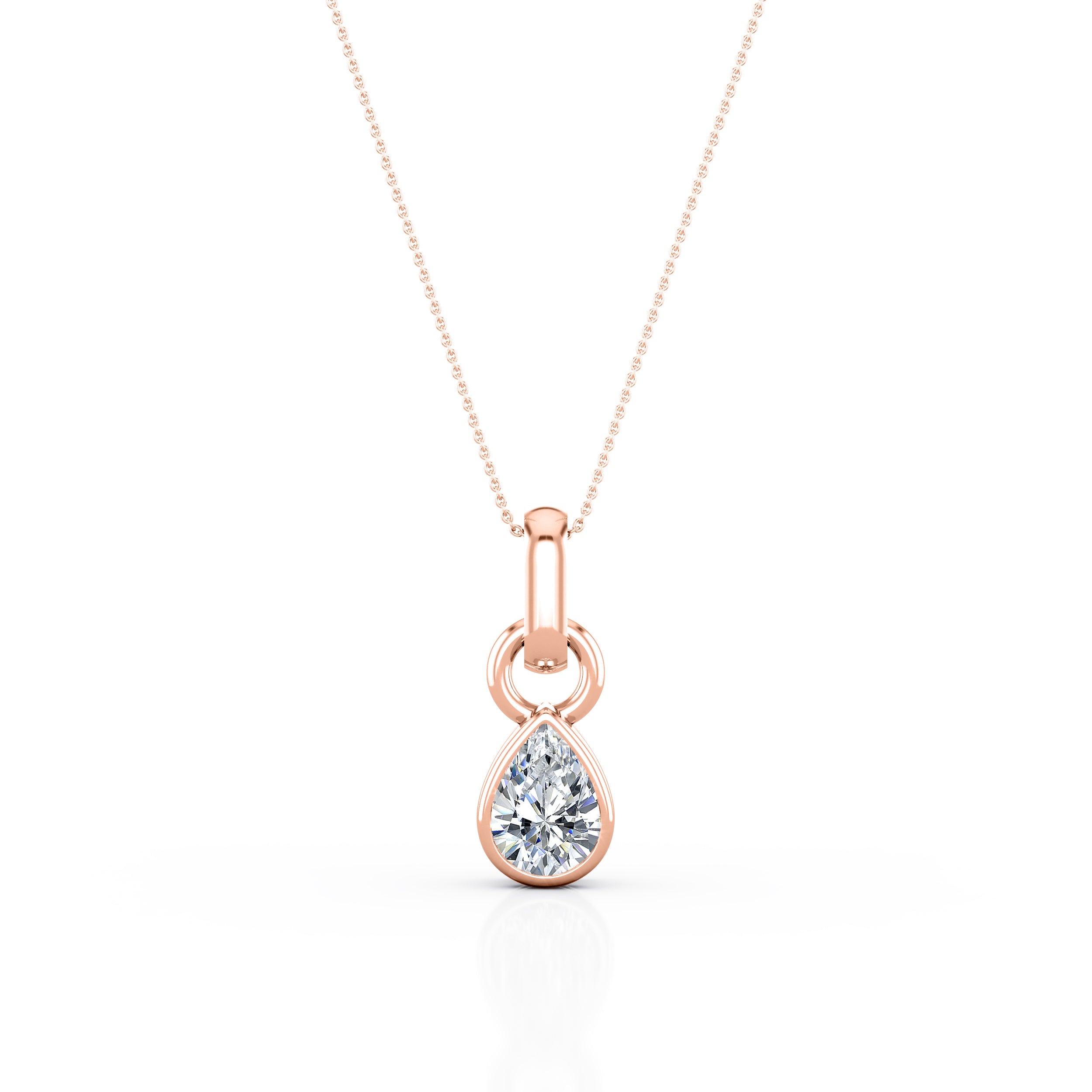 Single Solitaire 0.50 Carat Pear Shape Certified Moissanite Bezel Set Pendant Necklace in White Gold