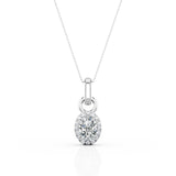 Antique Single Bail 1.10 Carat Oval Certified Moissanite and Diamond Frame Pendant Necklace in Rose Gold