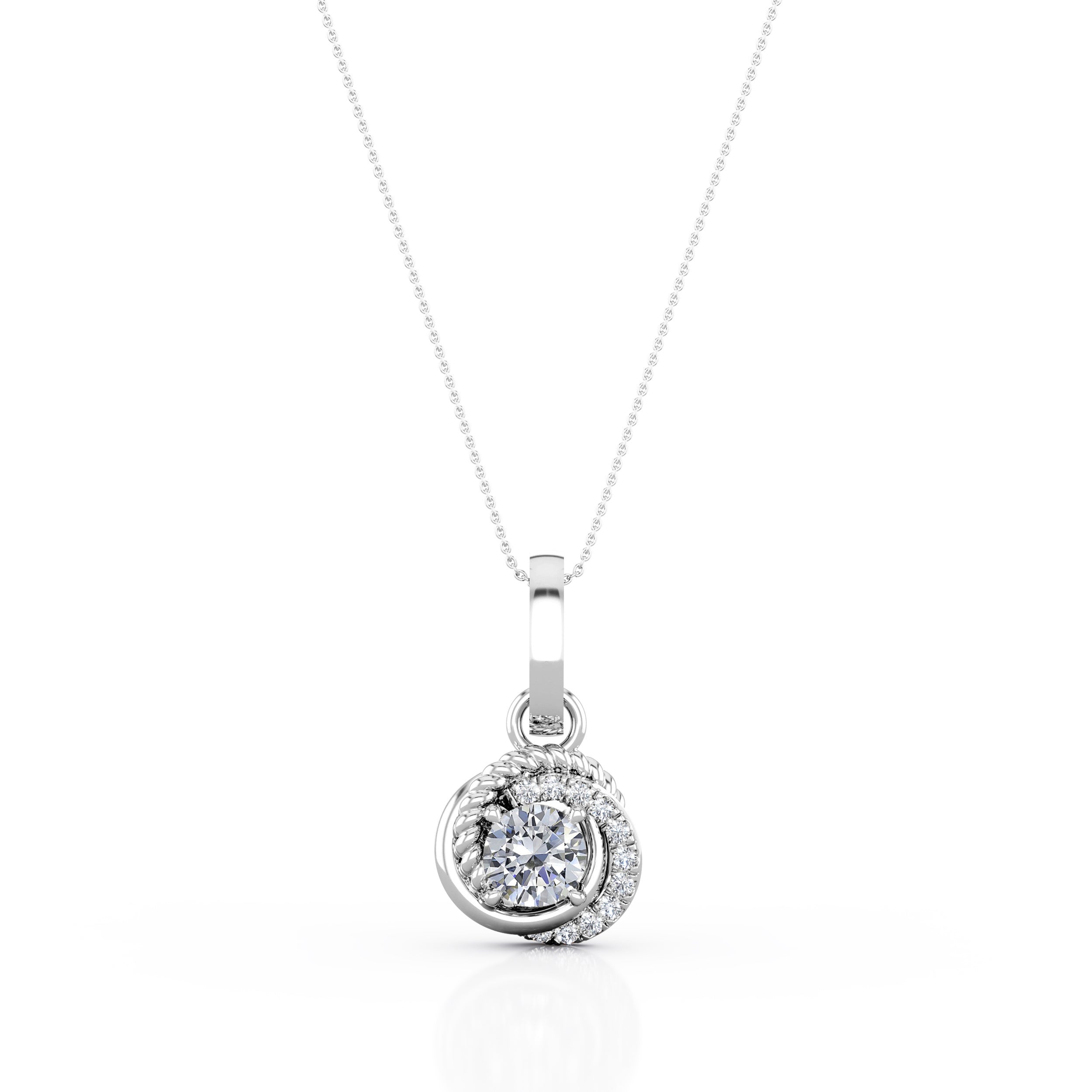 Filigree Crossover 0.60 Carat Round Cut Certified Moissanite and Diamond Forever Pave Stud Pendant Necklace in Rose Gold