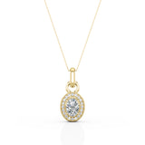 4 Claw Art Deco 1.10 Carat Oval Certified Moissanite and Diamond Scallop Pave Stud Pendant Necklace in Rose Gold