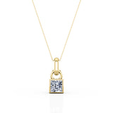 Bezel Set 0.50 Carat Princess Cut Certified Moissanite Solitaire Pendant Necklace in Yellow Gold