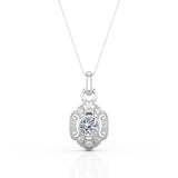Milgrain Bezel Setting 0.60 Carat Round Certified Moissanite and Diamond Art Deco Outline Pendant Necklace in Rose Gold