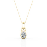 Single Bail Solitaire 1 Carat Oval Certified Moissanite Bezel Set Stud Pendant Necklace in Rose Gold for Her