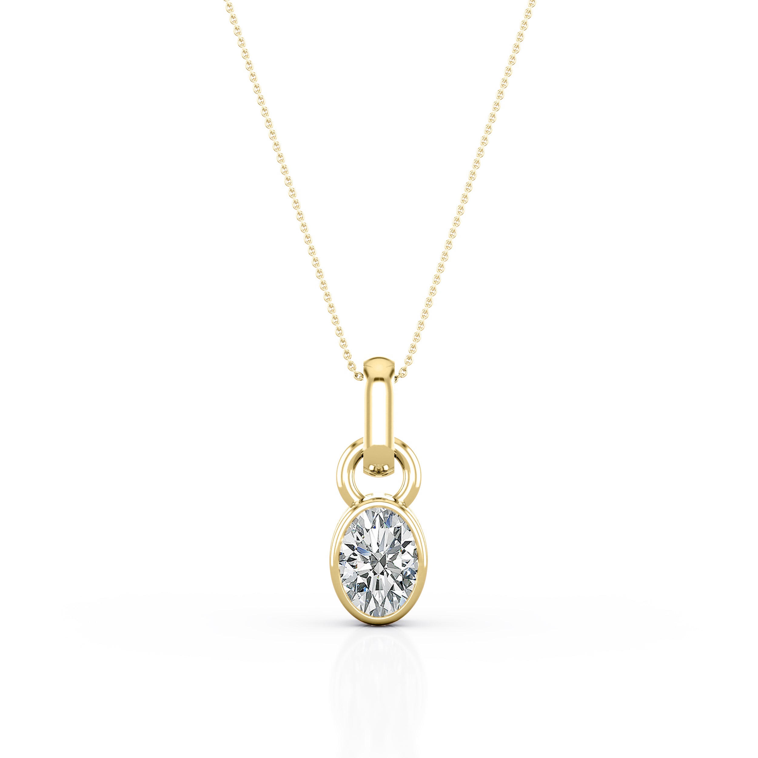 Single Bail Solitaire 1 Carat Oval Certified Moissanite Bezel Set Stud Pendant Necklace in Rose Gold for Her