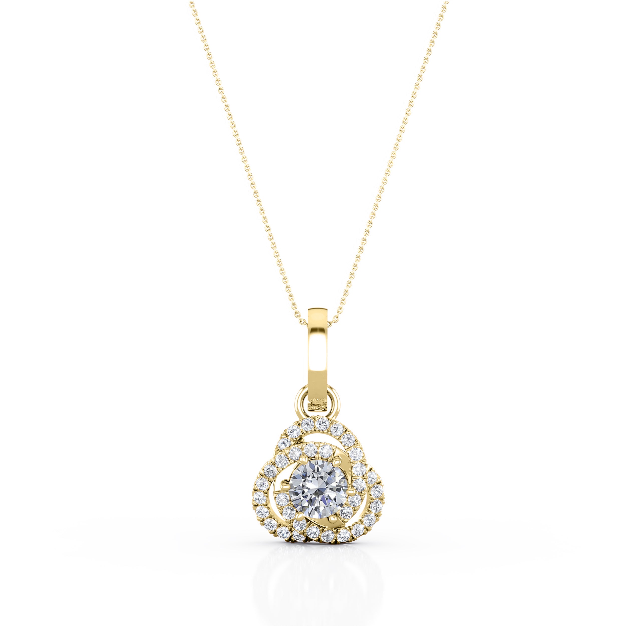 Claw Set 0.35 Carat Round Cut Certified Moissanite and Cross Diamond Encrusted Mini Pendant Necklace in Yellow Gold