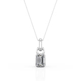 Single Stone Bezel Set 1 Carat Emerald Cut Certified Moissanite Stud Pendant Necklace in Rose Gold
