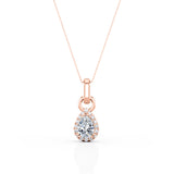Double Claw Basket Set 1.10 Carat Teardrop Certified Moissanite and Diamond Halo Stud Pendant Necklace in White Gold