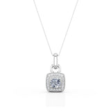 Single Bail Half Bezel 1.1 Carat Cushion Cut Certified Moissanite and Diamond Surface Prong Pendant Necklace in Yellow Gold